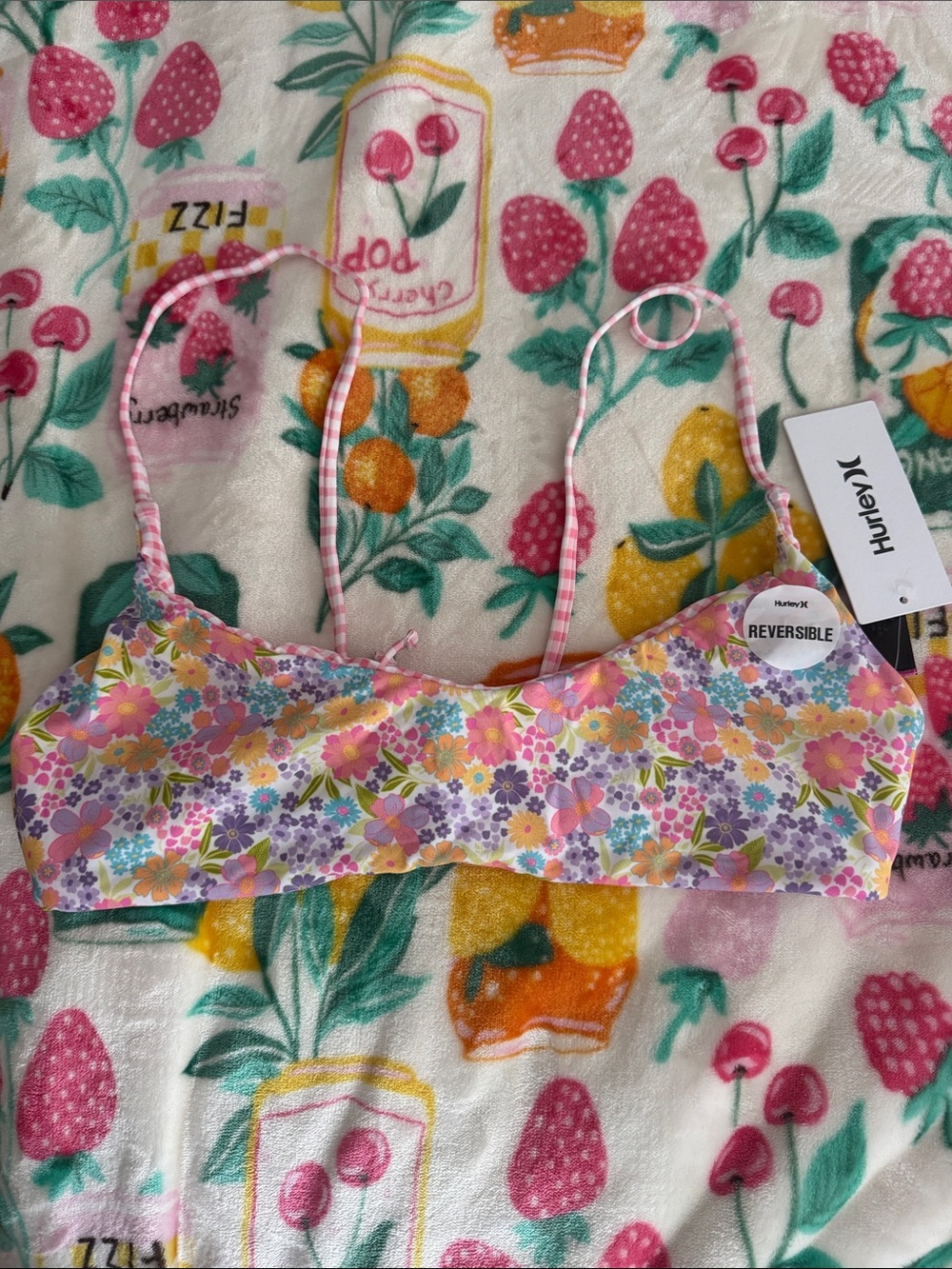Hurley Pink Floral Reversible Bandeau Bralette